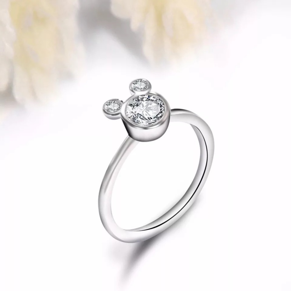New Silver Cubic Zirconia Stone Mickey Mouse Ring
